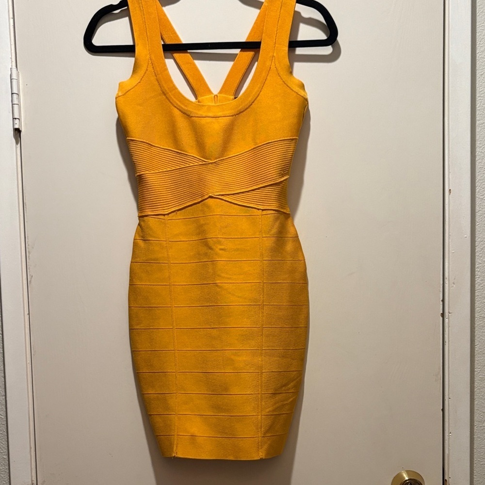 Guess by Marciano Yellow Mini Bandage Dress
